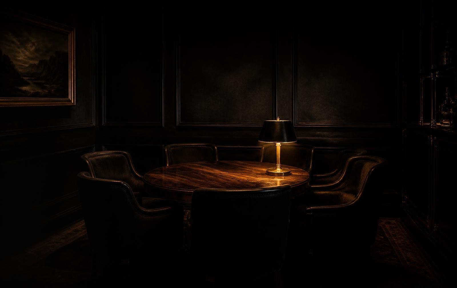 An empty private room set for six people around a single table